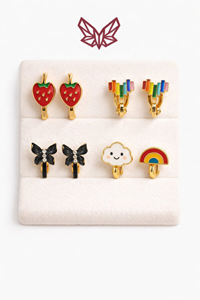 MakeWell Ekonomik Paket Deliksiz küpe Fiyonk Kalp Çiçek Hello Kity Yonca Kira...