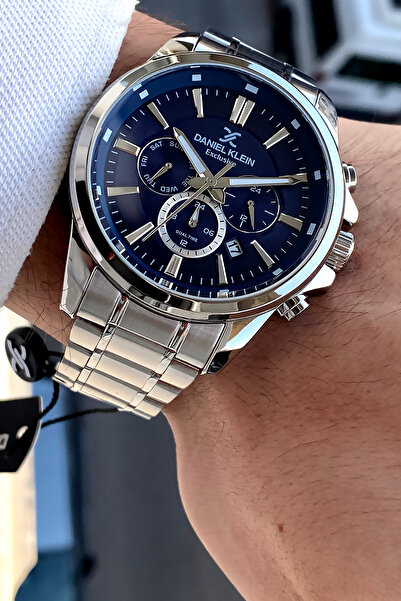 Daniel Klein %100 Orijinal Gümüş Renk Çelik Kordon Lacivert Kadranlı Çelik Er...