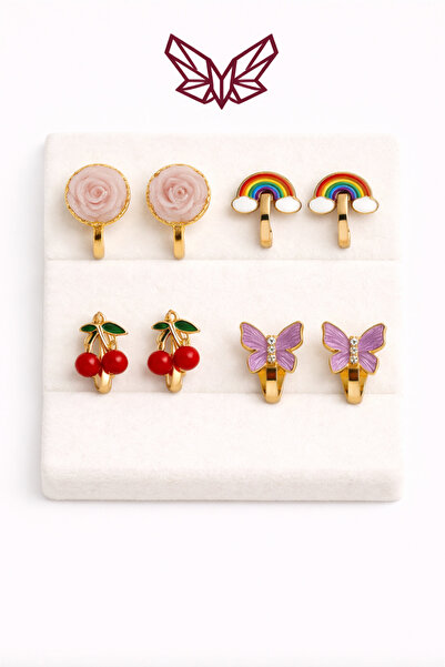 MakeWell Ekonomik Paket Deliksiz küpe Fiyonk Kalp Çiçek Hello Kity Yonca Kira...