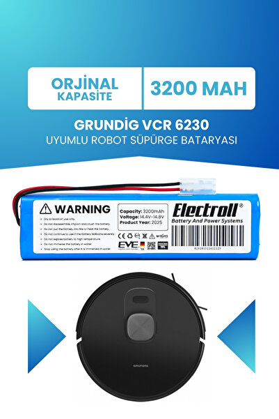 ELECTROLL Grundig Vcr 6230 Uyumlu Batarya (STANDART KAPASİTE) 3200mah Robot S...