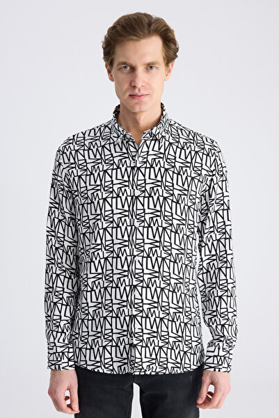 Twn Slim Fit Beyaz Baskılı Rayon Gömlek