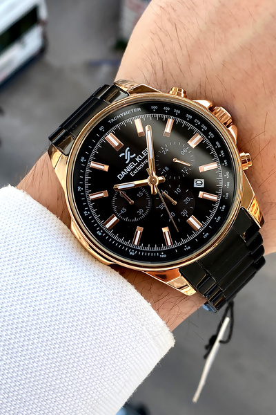 Daniel Klein ساعة يد رجالية أصلية 100% من الفولاذ المقاوم للصدأ باللون الأسود...