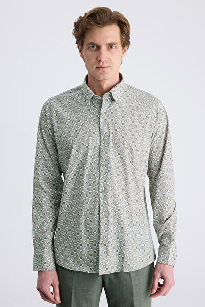 Twn Slim Fit Beige Printed Shirt