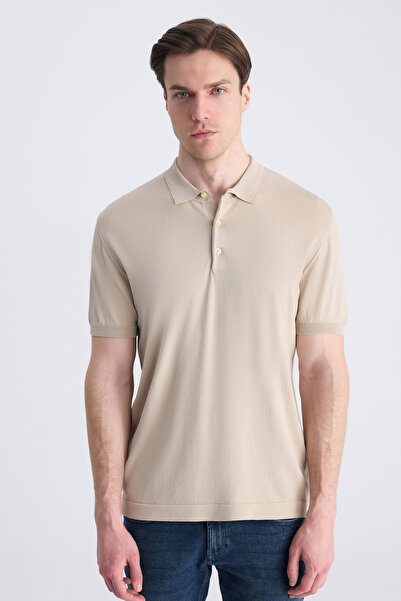 D'S Damat Tricou Ds Damat Slim Fit, bej, tricotat simplu, de vară, din raion