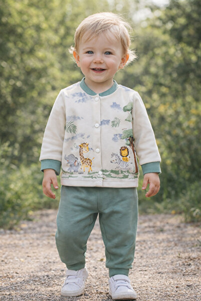 Hoppidik Tuval Africa Beşlisi Baskılı Önden Çıtçıtlı 2'li Pijama Takımı