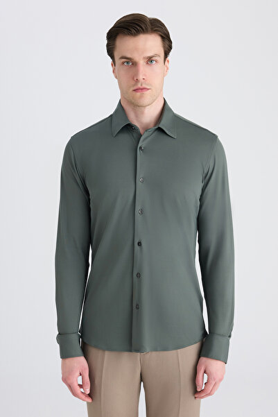 Twn Slim Fit Khaki Knitted Shirt