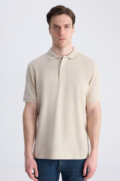 D'S Damat Tricou Ds Damat Regular Fit Ecru cu textură Pique, 100% bumbac