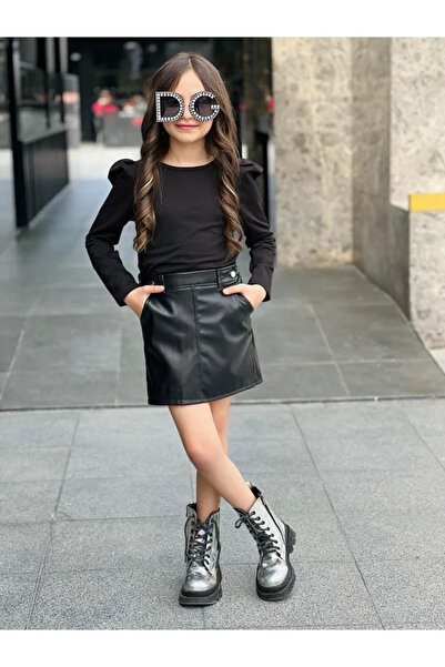 muzur kids Σετ 2 τεμαχίων για κορίτσια - Μπλούζα και δερμάτινη φούστα - Εορτα...