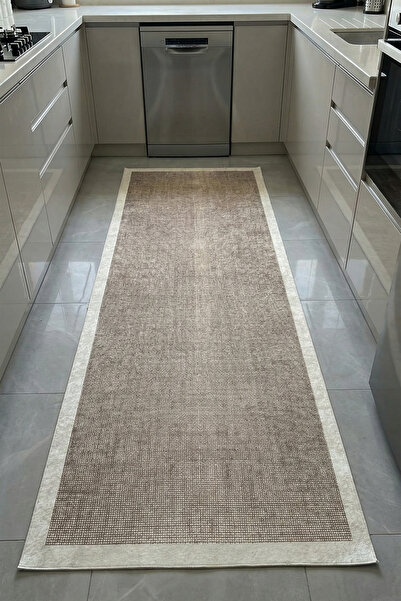 VOPTEKS Vizon Beyaz Halı Mutfak Halısı Makinede Yıkanabilir Halı Kaymaz Taban...