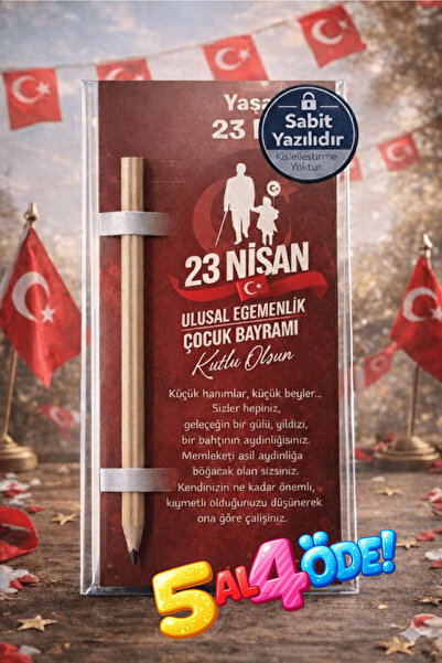 Emtory 23 Nisan Hediye Kırmızı Kalem Kartı 5 Adet | Natürel Kurşun Kalemli | ...
