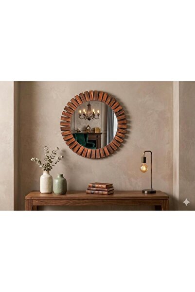 DFN WOOD Flower 50x50 Cm Ahşap Ceviz Rengi Yuvarlak Dekoratif Duvar Salon Ban...