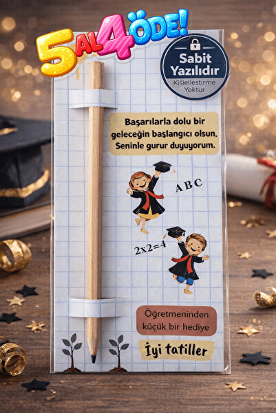 Emtory Gift 5 Adet Mezuniyet Temalı Kalem Kartı | Natürel Kurşun Kalemli | Öğ...