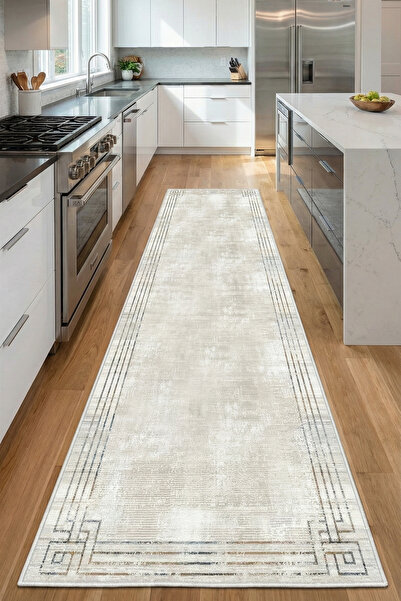 VOPTEKS Bej Halı Mutfak Halısı Makinede Yıkanabilir Halı Kaymaz Taban Halı