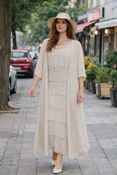 EREN STYLE Rochie italiană din mătase, cu aspect subțire, în două straturi, m...