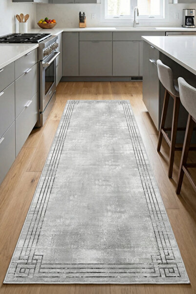 VOPTEKS Gri Halı Mutfak Halısı Makinede Yıkanabilir Halı Kaymaz Taban Halı