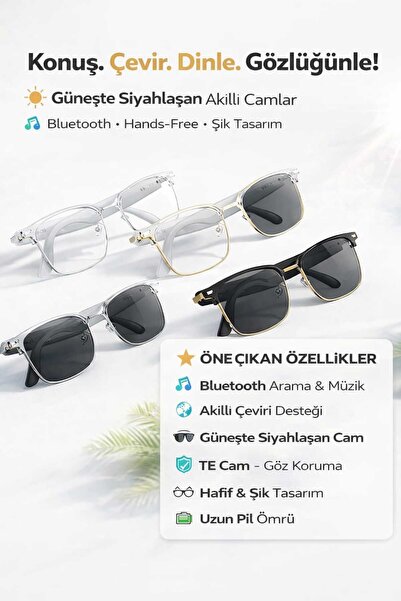 Veltrex Akıllı Sesli Gözlük Bluetooth Kulaklık Titanium