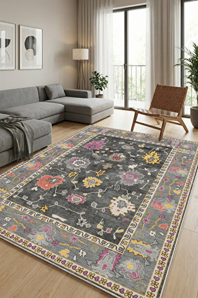 CENTER AVM Renkli Halı Salon Halısı Makinede Yıkanabilir Halı Kaymaz Taban Halı