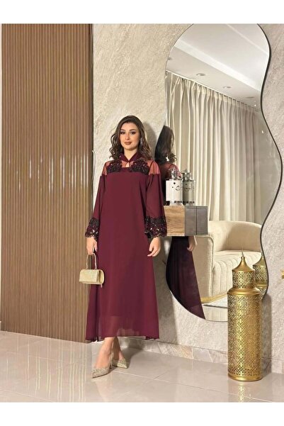 vanus fashion 6930 - Elegant burgundy jalabiya with a touch of luxury