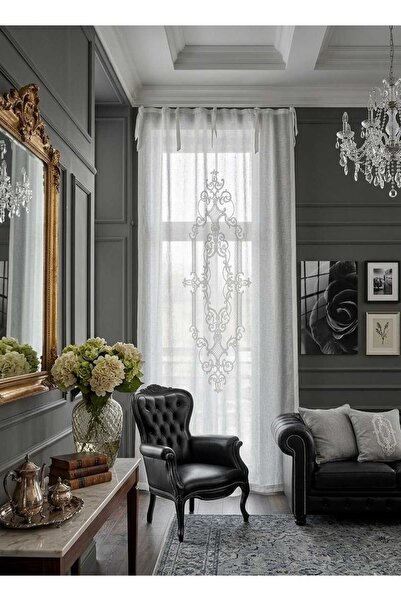 CASA NATURALE Keten Görünümlü Süzene Nakışlı Panel Perde