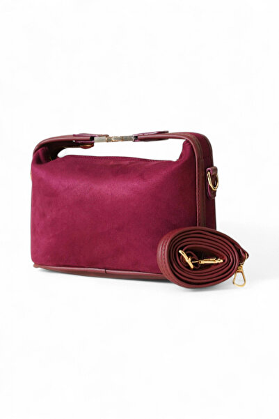 Glemix Geantă de mână și geantă de umăr pentru femei Toile Burgundy Suede Nub...