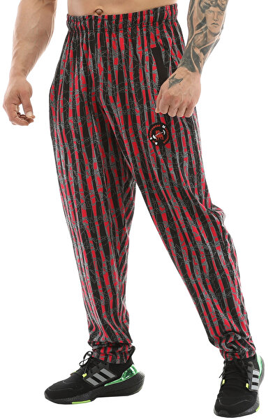 Big Sam Men's Red Mixed Pattern Summer Sweatpants Baggy Cut 1208