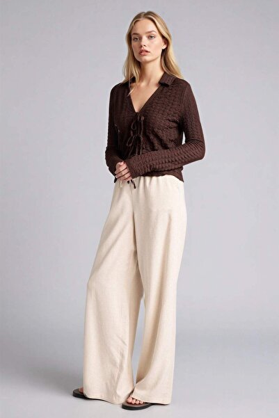 DeFacto Pantaloni largi din amestec de in, cu buzunare duble, talie elastică,...