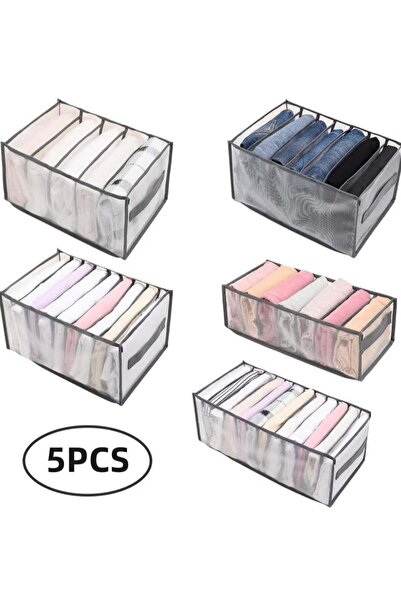 Arabest طقم منظم تخزين ملابس مكون من 5 قطع، صناديق مقسمة بمقابض للخزانة