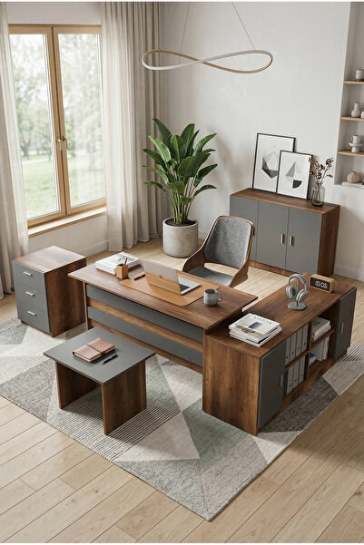 Robin Home Verona Abcef Ofis Büro Masa Takımı Barok-gri