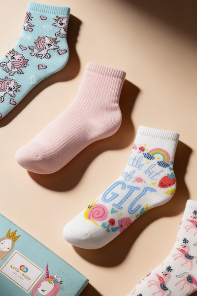 Katia&Bony Чорапи в кутия с шарка на еднорог за момиче от 4 части