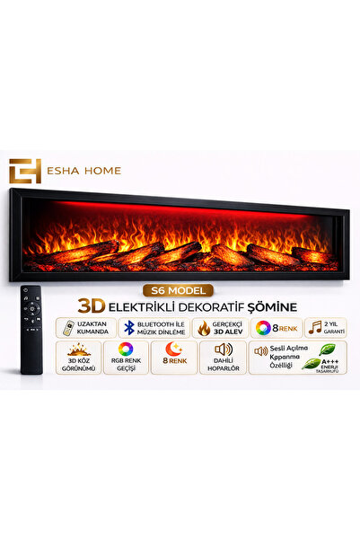 Esha Home DEKORATİF ELEKTRİKLİ ŞÖMİNE BLUETOOOTH+KUMANDA+ÇITIRTI 8 EFEKT 150X...