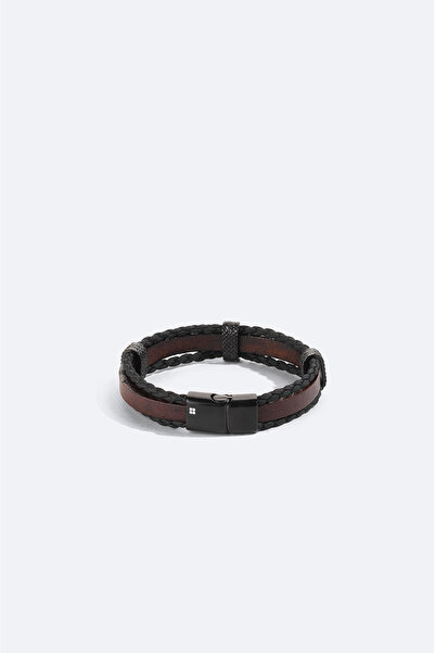Avva Men's Brown 100% Leather Braided Bracelet B009601