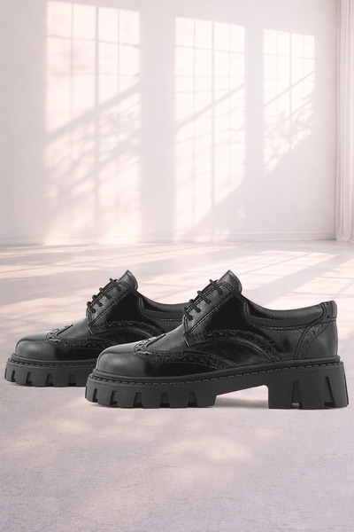 Rakerplus Pantofi casual pentru copii Oxford din piele naturală, neagră, încr...