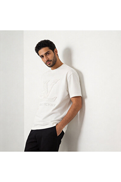 OrientC 260G Heavyweight Cotton Embossed Letter T-Shirt Unisex