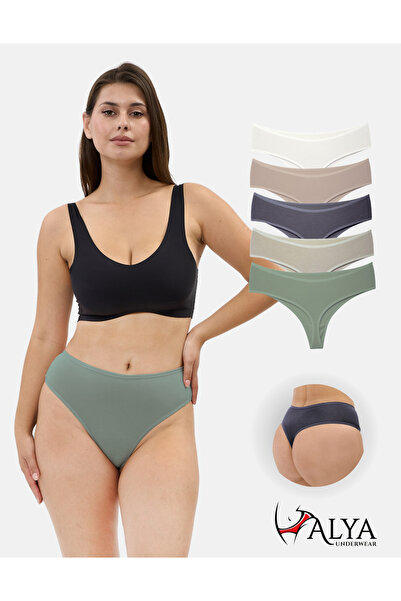 ALYA UNDERWEAR Tanga sa visokim strukom, 5 komada, dimljena, zelena, kamena, ...