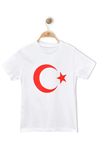 Alme تي شيرت للأطفال من الجنسين بأكمام قصيرة وعلم نجمة القمر