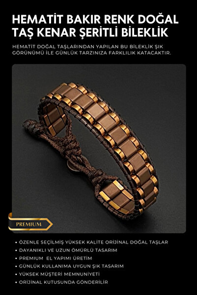 Seven Art Jewelry Hematit Taşı Kahverengi Bakır Kenar Şeritli Bileklik