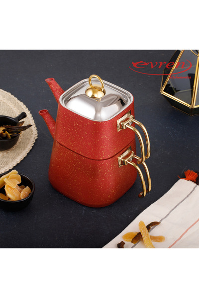 Evren Red Kare Çaydanlık Takımı Orta Boy (1,25+2,25 lt)