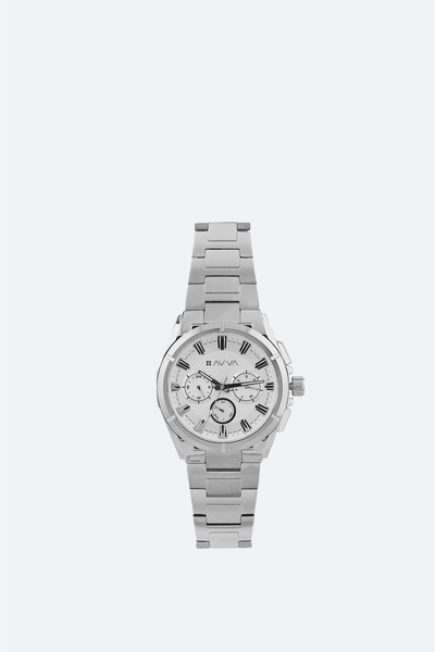 Avva ساعة يد رجالية بسوار معدني فضي مع علبة هدايا B009036