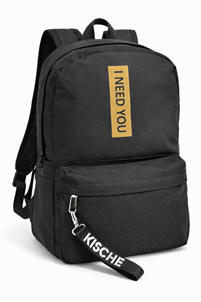 KISCHE School Sports Bag - Backpack, Text Detail, I Need You Gold Color
