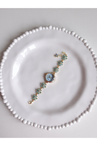 Reorah Collection Floral Shine Saat - Mavi Zirkon Taşlı Çiçekli Saat