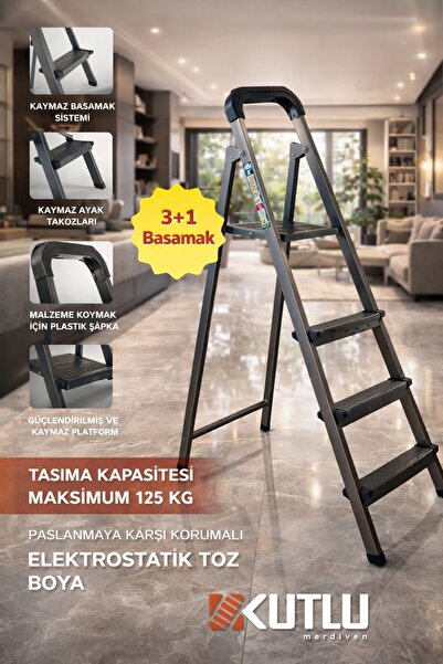 Genel Markalar Kutlu Dayanıklı 3+1 Metal Basamaklı Merdiven