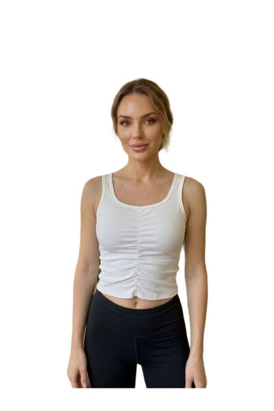 MİO ESTİLO Women's Corded Fabric Look Slim Fit Body-Fitting Pool Neckline Fro...