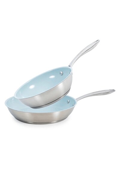 Lätt Home Set of 2 Stainless Steel Pans with Non-Stick Ceramic Coating Ø20 + ...