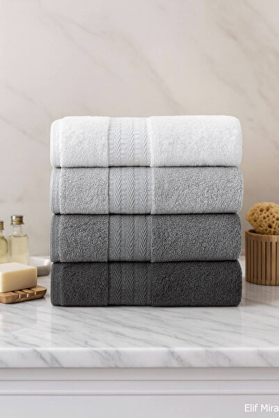 Elif Mira طقم مناشف اليد والوجه مكون من 4 قطع، 100% قطن، 50×85 سم، أورا