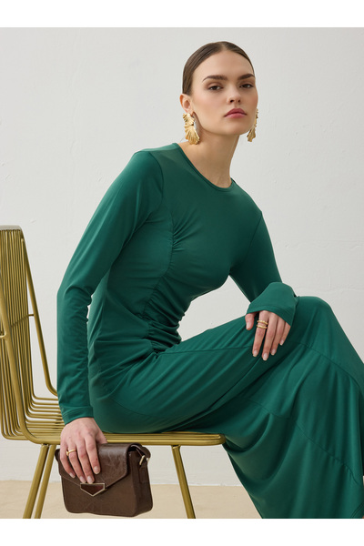 Refka Rochie lungă drapat - Verde smarald -