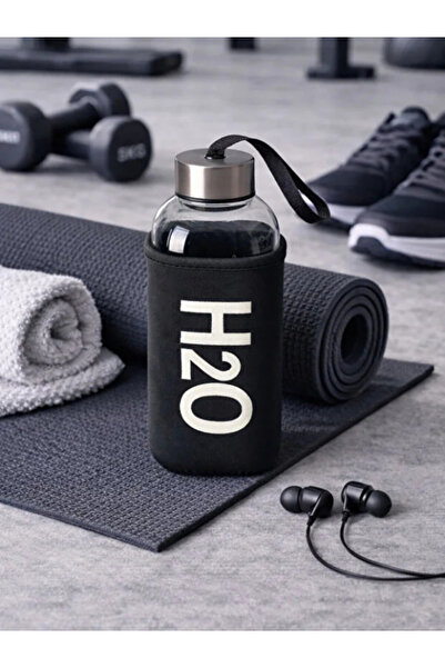 Tohana قارورة زجاجية مربعة الشكل H2O باللون الأسود سعة 530 مل