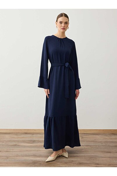 Refka Rochie hijab cu curea cu detaliu volantă pe mâneci - bleumarin -