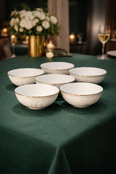 DOWRY STİL Kendinden Desenli 6 Adet Porselen Çerezlik Sunum Kasesi 5 CM