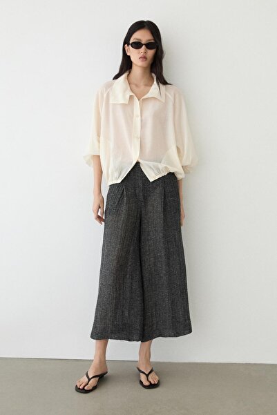 Massimo Dutti Total look melange linen pleated trousers