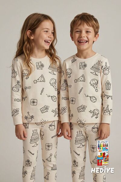 ZUZUNGA Paintable Birthday Themed Children's Pajama Set – Washable 6-Piece Pe...